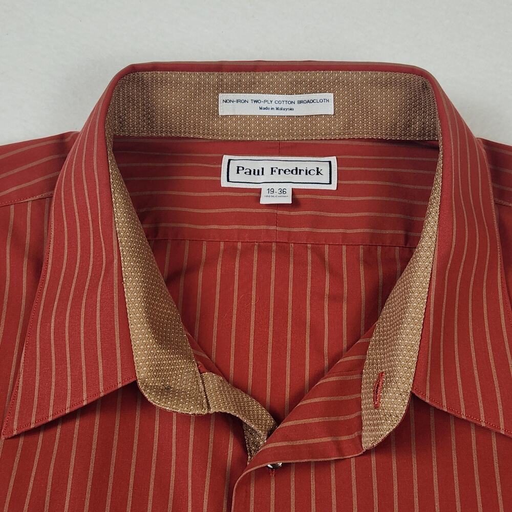 Paul Fredrick Men's Dress Shirt 19-36 Non-iron 2-Ply Cotton Brick Red Stripe